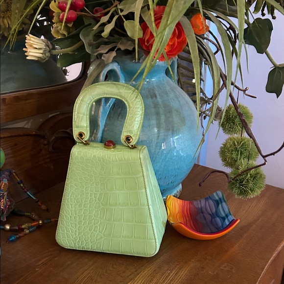 STAUD Handbags - STAUD Pistachio Crocodile-Embossed Mini Bag.